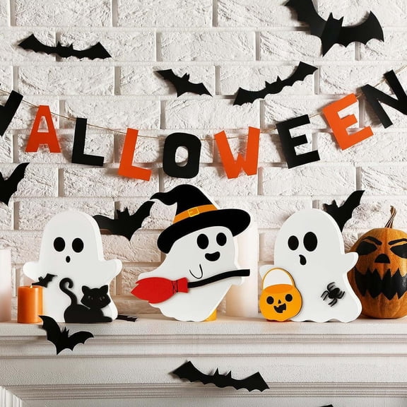 WDOBM Vintage Halloween Decor, Halloween Party Decor, 3Pcs Cute Ghost Desktop Shelf Decor Set, Halloween Ghost, Halloween Tabletop Decor for Spooky Holiday Gift