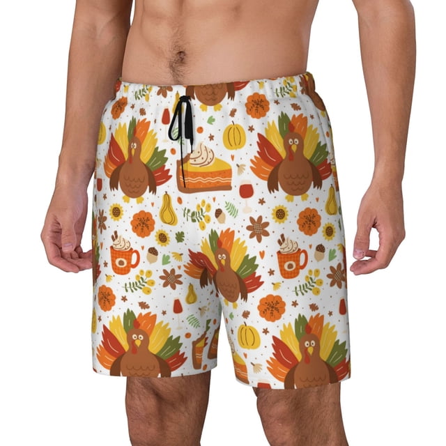 Fotbe Thanksgiving With Turkey Traje de Baño para Hombre – Shorts de Natación de Secado Rápido con Forro y Bolsillos-Large