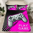 thumbnail image 2 of Feelyou Cartoon Gamepad Player Twin Sheet Sets for Kid, Fuchsia Cycle Abstract Twin Fitted Sheet, Play Game Theme Flat Sheet, Lightweight Room Decor, 3 Pieces, 2 of 7