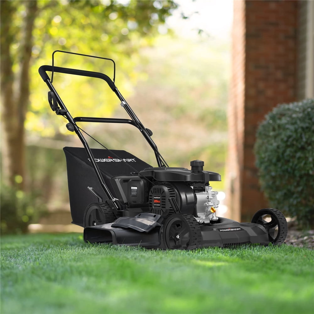 PowerSmart Gas Lawn Mower, 21 Inch 3-in-1 Push Mower, Walk-Behind 4-Stroke 209CC Engine Gas Powered Lawn Mower with Bag, 5 Adjustable Heights, Engine Oil Included, Black, LLL4750