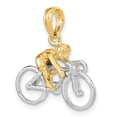 thumbnail image 5 of FB Jewels 14k White and Yellow Two Tone Gold 3D Bicycle with Rider Two-color Pendant, 5 of 5