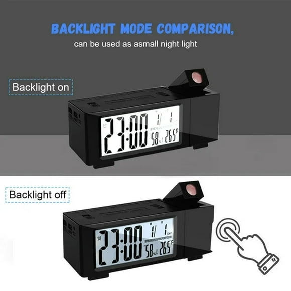 180° Projection Alarm Clock 6.5 Digital Alarm Clock With Indoor Humidity Temperature Date Display Snooze Alarm Clocks USB Ports 12/24h Work Alarm Clock & Lunch Break M Digital Watch Kids Room Timer