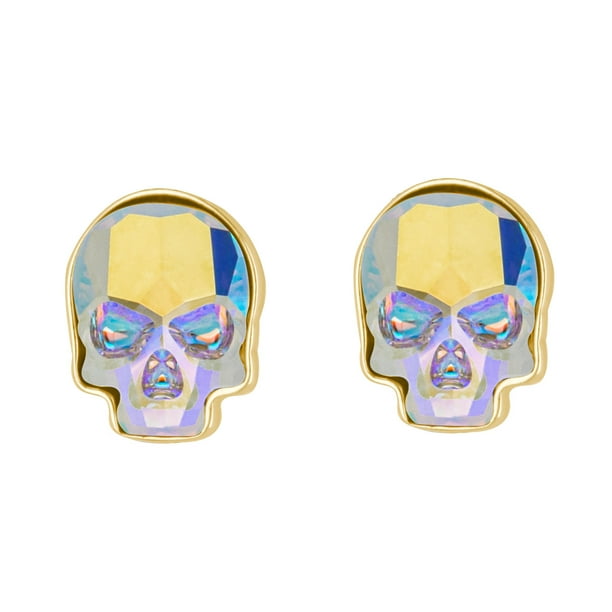 Arete para Mujer con Cristal Fino Swarovski en Forma de Calavera – Bañado en Oro 14k– Arete Elegante y Brillante, Aretes de Mujer de Moda– Joyería para Mujer de Moda– Regalo especial Ortiz Espinosa Temporada
