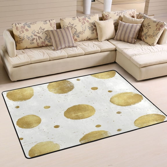 Gold Dots Soft Polyester Area Rug 36''x24'', Non Slip, Memory Foam, Water Absorbent