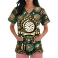 thumbnail image 4 of Scrub Tops for Women Stretchy Vneck Short Sleeve 2026 Happy New Year Fireworks Printed Medical Uniform Top and Scrub Shirt for Women, 4 of 5