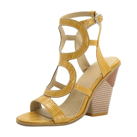 

2023 Thick Heel Sandals Women s Foreign Trade Summer New Hollow Out Sandals High Heel Fish Mouth Wrap Heel Fashion Roman Shoes