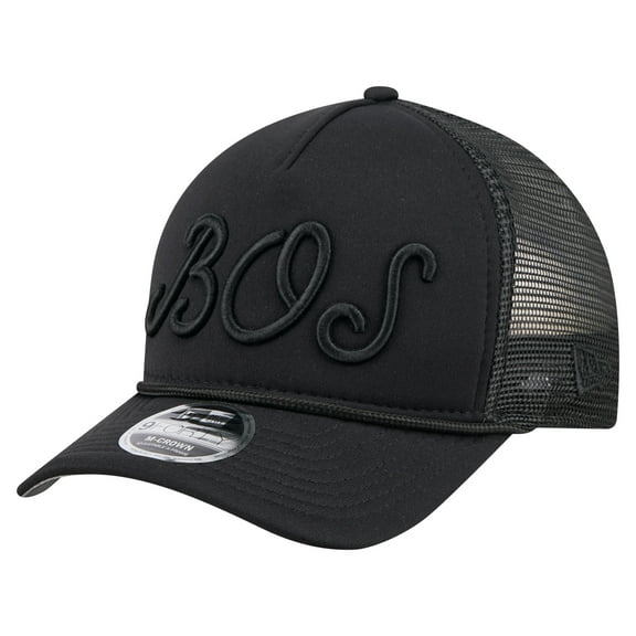 Men's New Era Black Boston Red Sox City Initial 9FORTY A-Frame M-Crown Adjustable Trucker Hat