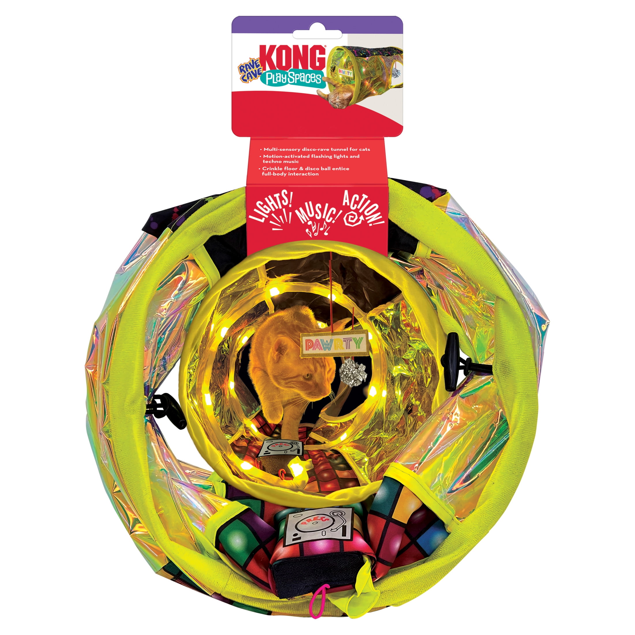 KONG® Play Spaces Rave Cave Cat Tunnel, Foldable Multi-Sensory Catnip Toy