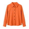 thumbnail image 6 of thefmos Women's Fall Winter Collared Long Sleeve Button Down Blouses Solid Casual Shirts Basic Dressy Tops for Office Work Daily Wear Fashion Clothes, Orange M, 6 of 7