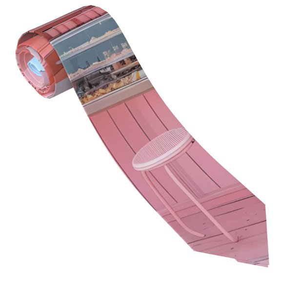 Gaeub Pastel Pink Beach Cafe Men's Classic Woven Jacquard Necktie Perfect for Weddings & Parties