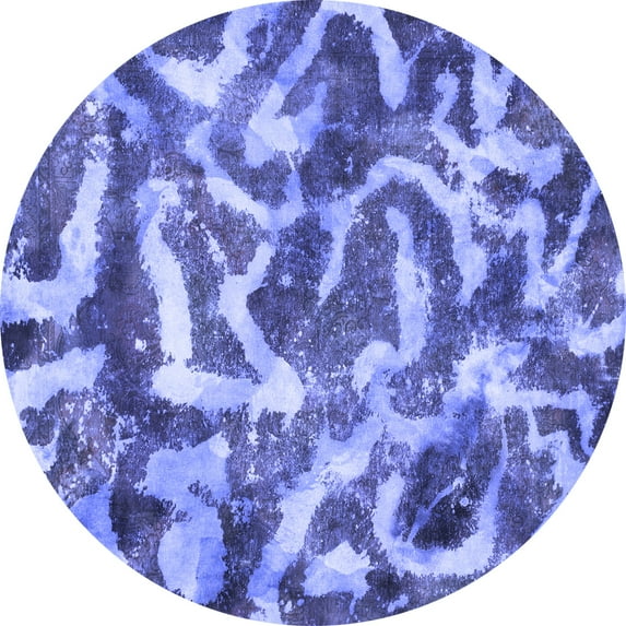 Ahgly Company Machine Washable Indoor Round Abstract Blue Modern Area Rugs, 7' Round