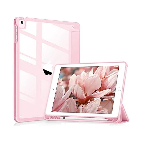 wonima88 for iPad 6th / 5th Generation 9.7 inch Case (2018/2017), iPad Air 2 & 1 (2014/2013) Case, Clear Back, Smart Cover [Built-in Pencil Holder, Auto Sleep/Wake] - Pink