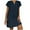 Dark Blue, variant on CHGBMOK Womens Plus Size Dresses Loose V-Neck Summer Solid Short Sleeve Cotton And Linen Dress
