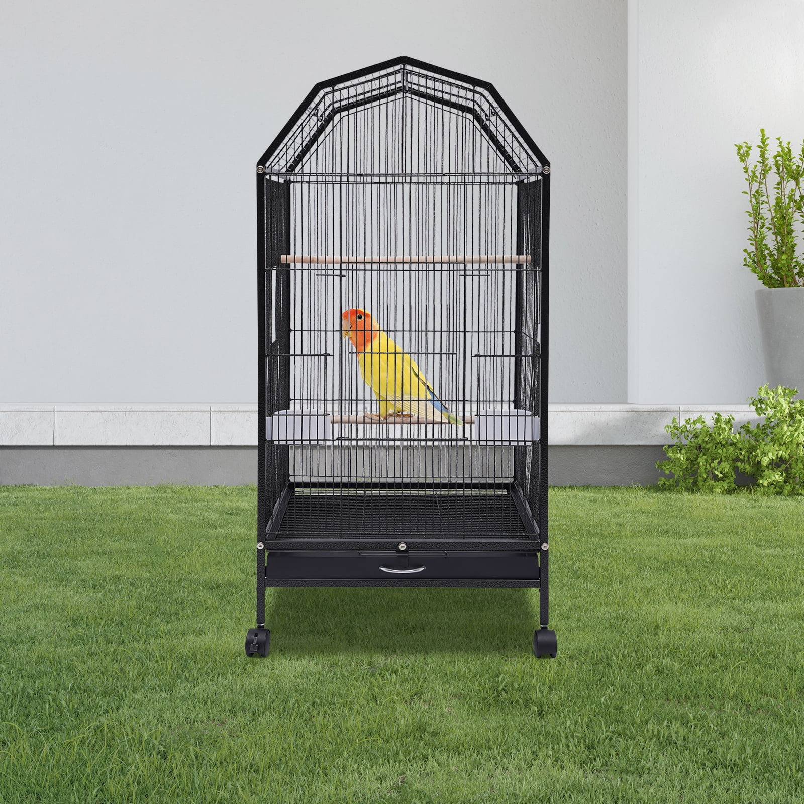 Peakora Parakeet Bird Cage with Stand Metal Pet Bird Flight Cages Large Finch Bird Cage for Conure Canary Parekette Parrot Pet House, Black