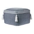 thumbnail image 3 of LR Home Small Tassels Geometric Indoor Square Pouf, Navy/Ivory, 18" x 18" x 14", 3 of 8