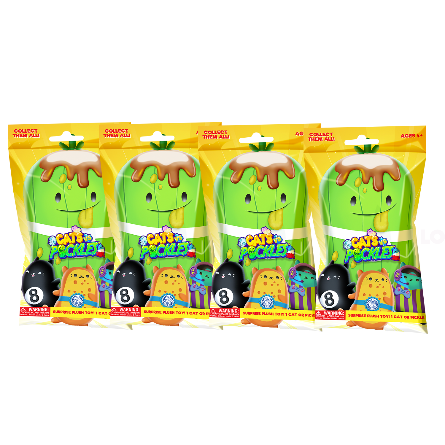 Cats vs Pickles Mystery Bag Gold Wave 4pk Bundle 4" Bean Filled