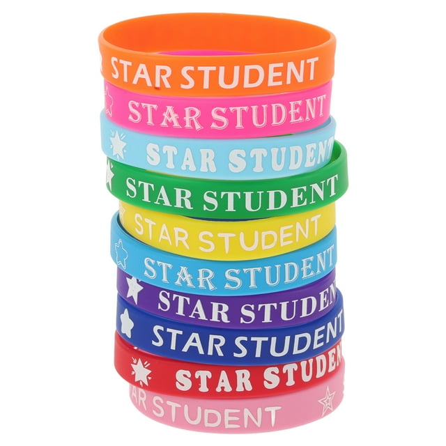 10Pcs Star Student Wristbands Assorted Color Silicone Reward Motivation for Kids School Supplies