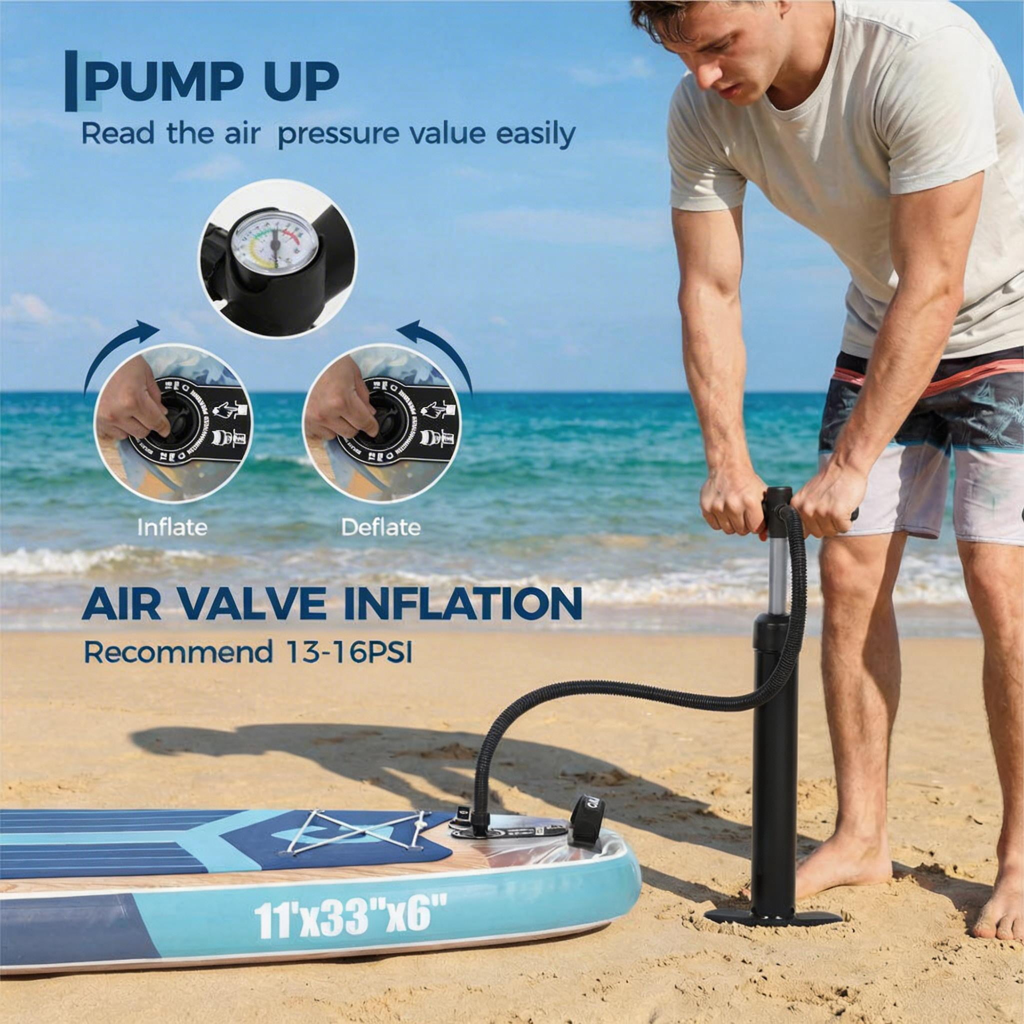 11' Inflatable Stand Up Paddle Board with Premium SUP Accessories, 450LB Weight Capacity, Wide & Stable for Beginners, Includes Adjustable Paddle & Camera Mount