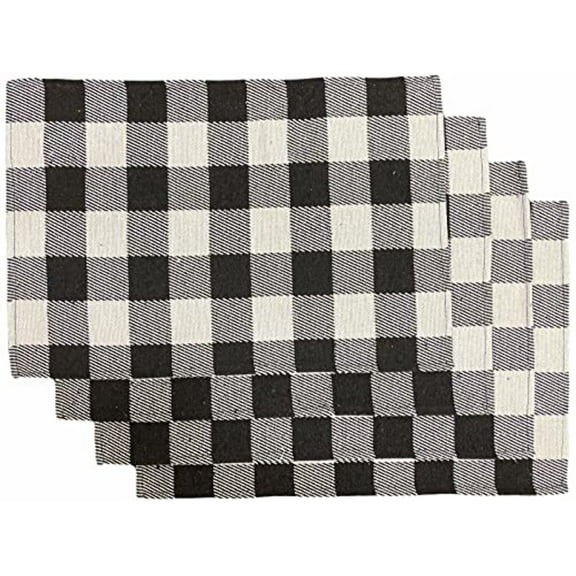 Black  White Plaid / Checkered Woven Autumn Fall Tapestry Placemats Set of 4, Kitchen Table Mats for Kitchen Dining Table, Easy to Clean Size : 13" x 19".