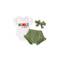 thumbnail image 1 of Nituyy Baby Girls 3Pcs Summer Outfit Short Sleeve Romper + Ruffle Shorts + Headband Set Newborn Clothes, 1 of 6