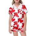 thumbnail image 3 of PMVFHDE Pyjamas pour Filles Pyjamas Imprimés Cœur Manches Courtes Bouton Haut Shorts Ensemble de Pyjamas Maison Rouge, 4-5 Ans, 3 of 4