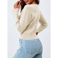 thumbnail image 6 of Women's Cropped Sweater Buttoned Long Sleeve V-Neck Ribbed Knit Slim Fit Pullover Crop Top, 6 of 6