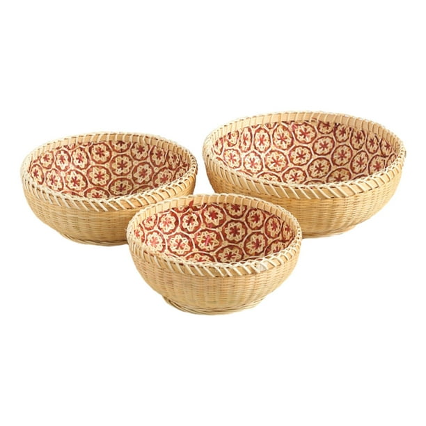 GROWTH TANK 3 Pieces Bamboo Woven Basket Food Storage Bowls Round