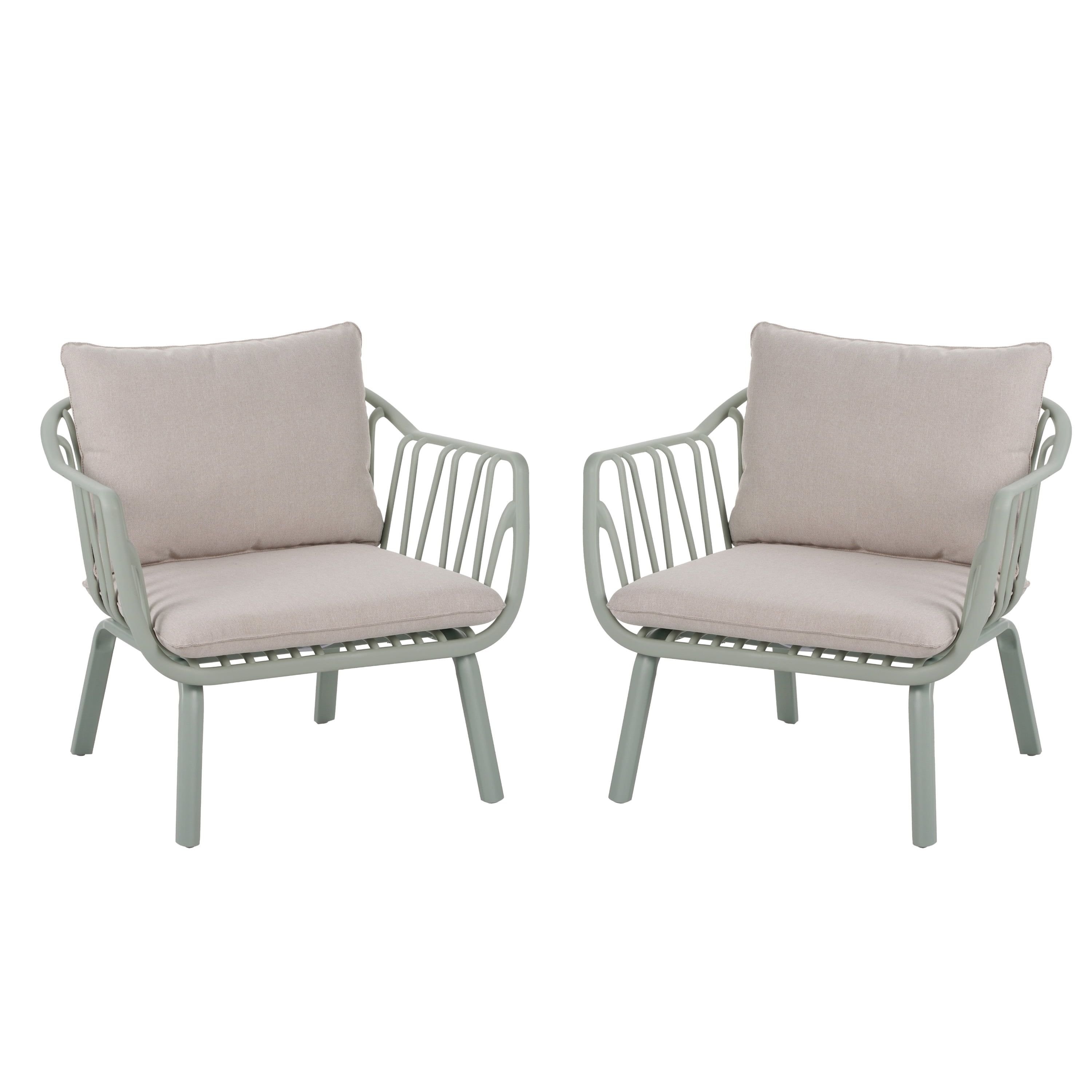 Outdoor PP Frame Patio Club Chairs Set of 2 for Garden, Green