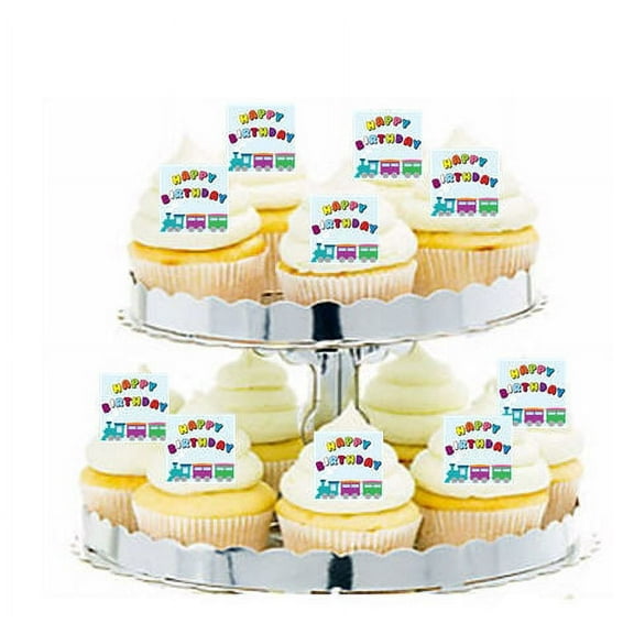 24pk Train Happy Birthday Edible Cupcake Decoration Toppers / Picks
