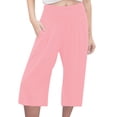 thumbnail image 2 of Palazzo Capri Pants for Women Cotton Linen Lightweight Elastic Waist Wide Leg Loose Flowy Capris with Pockets, 2 of 5