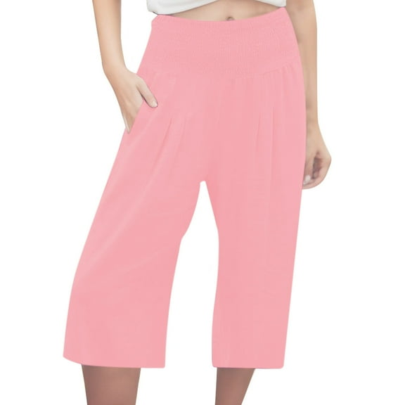 Summer Pants for Women Imitation And Linen Solid Color Elastic Waist Casual Pants Sports Capri Flax Waist Pocket Jean Women Rhinestone Leather Jacket Work for Ladies with Bow Belt Beach Pink M