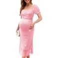thumbnail image 1 of Vestido de maternidad AISWI con mangas abullonadas, cuello cuadrado, malla, rosa, 1 of 6