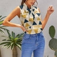 thumbnail image 5 of Abstract Gold Navy Triangle Pattern Blouses Women Bow Tops Elegant Sleeveless Office Work Shirt Casual Holiday Women's Tops, 5 of 6