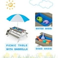thumbnail image 3 of Peispie 3-in-1 Wooden Kids Picnic Table with Umbrella, Outdoor Sand and Water Activity Table with 2 Removable Play Bins, Backyard Wooden Play Furniture Set for Toddlers, Gray/White, 3 of 8