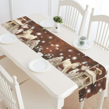 Bear Table Runner MYPOP Christmas Winter Snowflake Table Runner Home Decor 14x72 Inch, Christmas Snowman Horse Bear Table Cloth Runner for Wedding Party Banquet Decoration ()