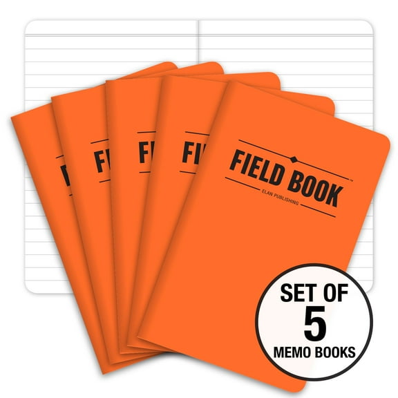 Elan Publishing Company Field Notebook  / Pocket Journal - 3.5"x5.5" - Orange - Lined Memo Book - Pack of 5 - ELAN-FN-003C