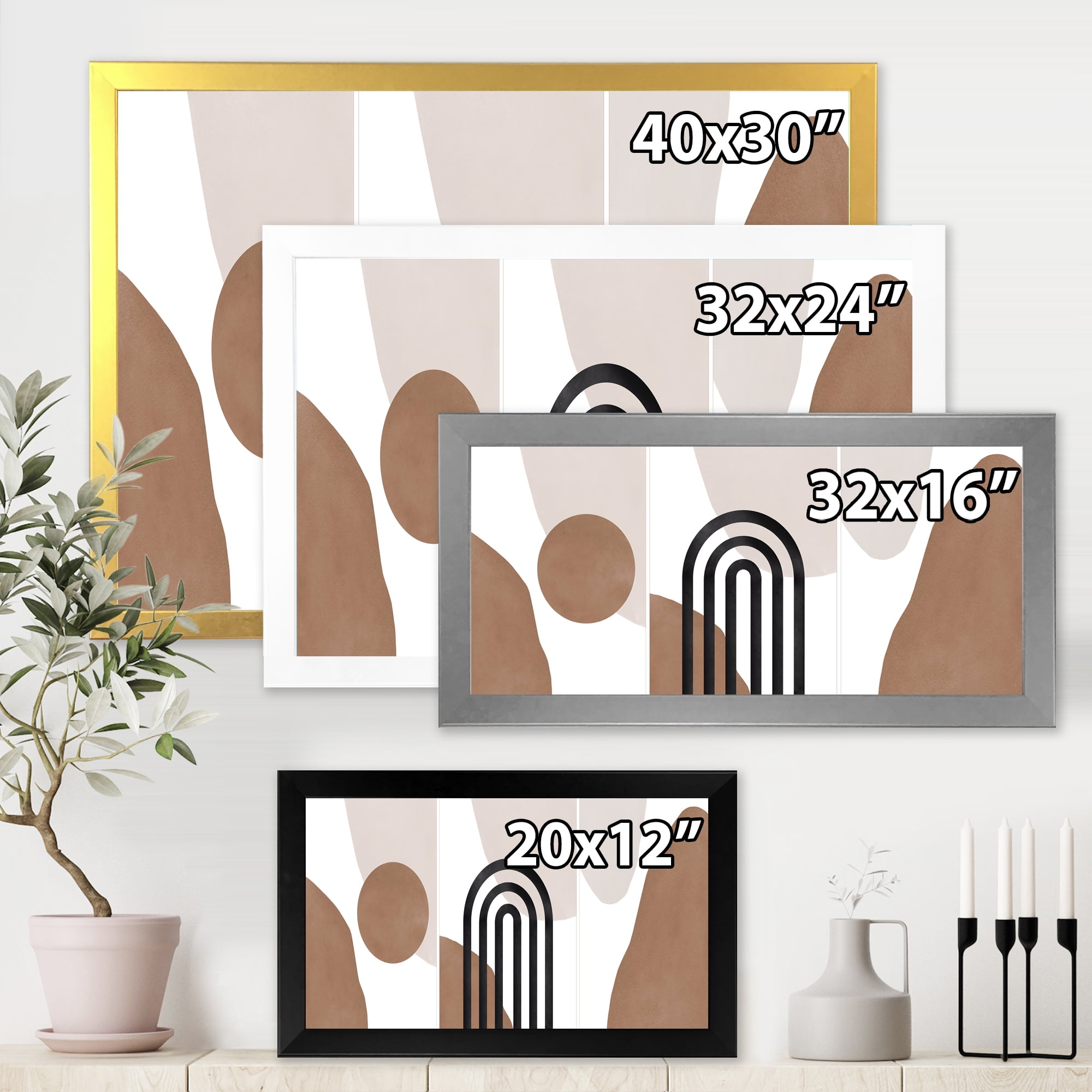 Designart 'Abstract Shapes in Ivory and Terracotta Shapes II' Modern Framed Art Print
