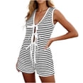 thumbnail image 6 of TaTaai Womens Two Piece Set Striped V Neck Sleeveless Up Tank Top with High Waist Bermuda Shorts Side Pocket Solid Soft Breathable Casual Outfit Gift, 6 of 8