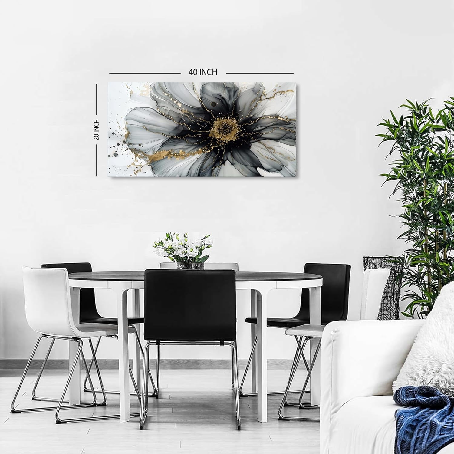 WFSposterAbstract Wall Art Black and White Gold Wall Decor Minimalist Picture for Living Room Bedroom Modern Office Home Decorations Marble Flowers Canvas Painting Poster Watercolor Textures Artwork