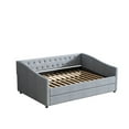 thumbnail image 6 of Full Size Daybed with Trundle, Upholstered Corner Bed Frame with Waved Shape Armrests, Wooden Sofa Bed Frame with Slat Support, Light Grey, 6 of 6