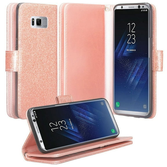SOGA PU Leather Magnetic Flip Wallet Cover for Samsung Galaxy S9 Plus - Rose Gold