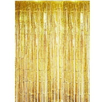 Gold Birthday Decorations Foil Curtain 2 Pack, Gold Streamers Party Backdrop, Dance Photo Booth Props, Shiny Metallic Foil Curtain for Birthday, Wedding, Holiday, Christmas, Halloween, New Year