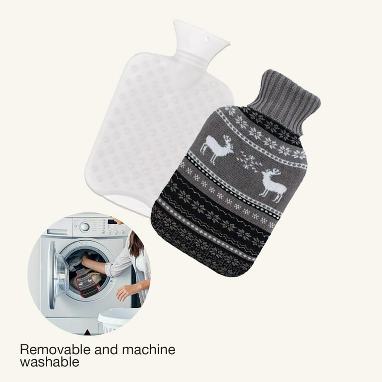 Rubber 2L Hot Water Bottle with Knitted Cover for Cramps Pain