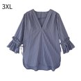 thumbnail image 1 of Camisa a rayas Blusa con cuello en V de verano Mujer Top casual con manga trompeta, Azul, 3XL AweSitey AP001548-17B, 1 of 7