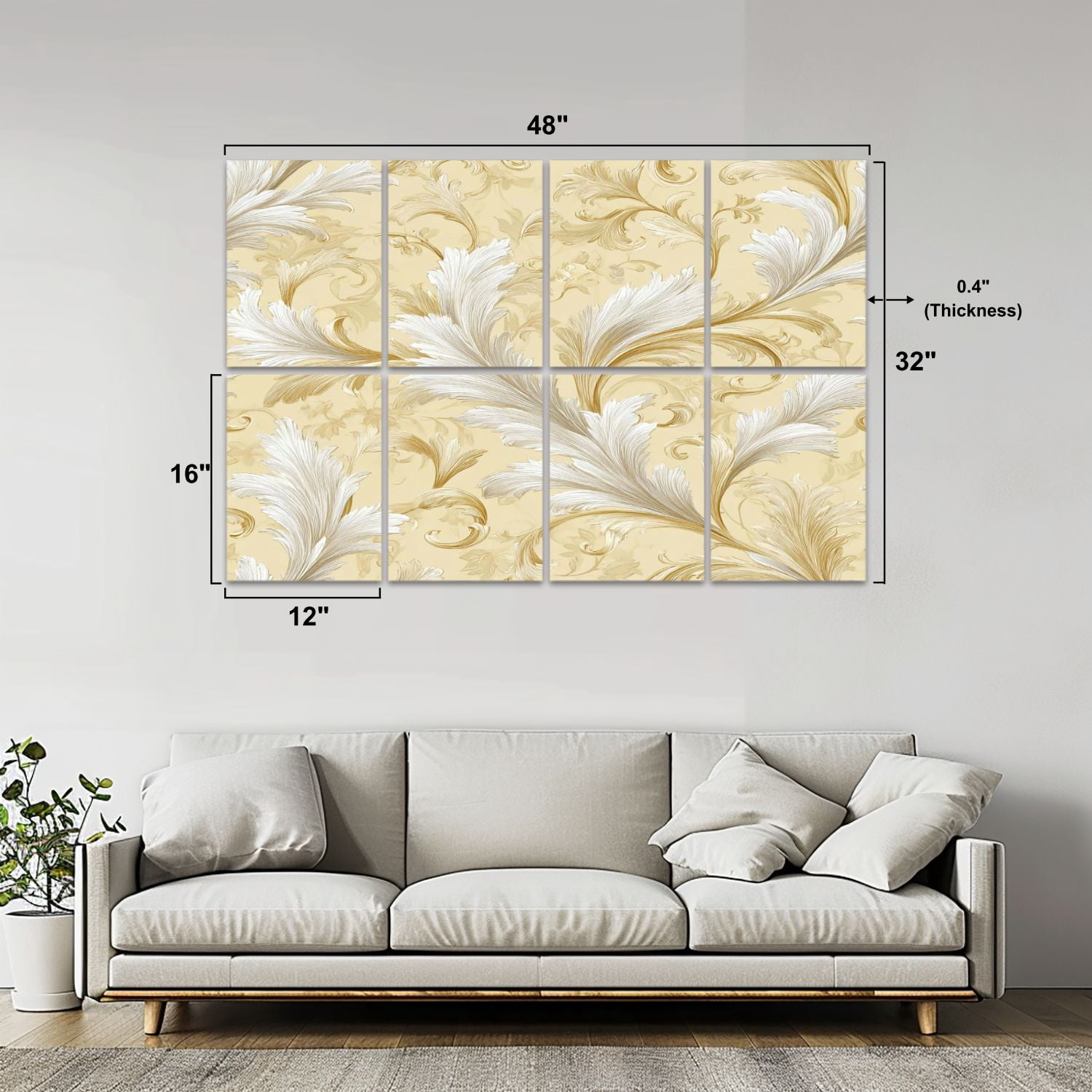 8 Pack Art Acoustic Panels Sound Absorbing Elegant Gold White Baroque Decorative Soundproof Wall Panels Self Adhesive for Nursery Game Room Bedroom 48"x32"