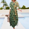 thumbnail image 3 of Green Golden Leaves Modern Art Shirt Dress Long Sleeve Street Fashion V Neck Oversized Casual Dress Women Evening Dress, 3 of 7
