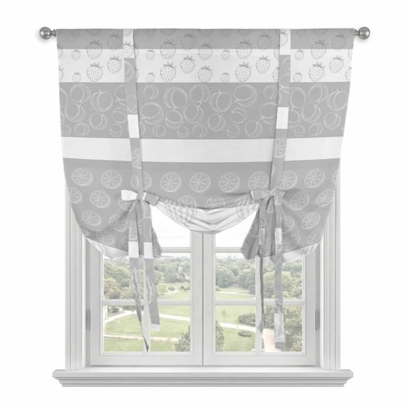 Farm Fruits Balloon Curtains for Living Room/French Door, Watermelon Lemons Peach Strawberry Grey Striped Tie Up Curtains 63 Inch Length Energy Saving Kitchen Curtains Shades for Windows 42"x63"