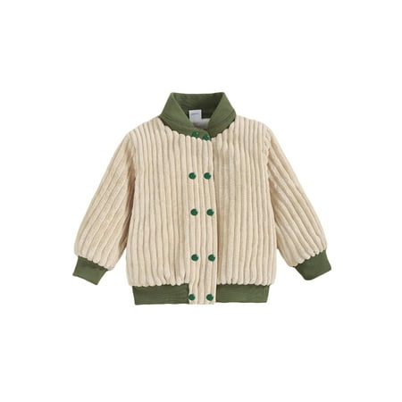 

Toddler Baby Baseball Corduroy Coat Contrast Color Long Sleeves Stand Collar Double-Breasted Autumn Winter Jacket