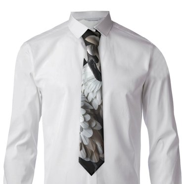 Goofa Elegant Swans Black Background Pattern Men's Necktie Classic Silk Tie Woven Jacquard Neck Ties Necktie for Business and Wedding Formal Neckties