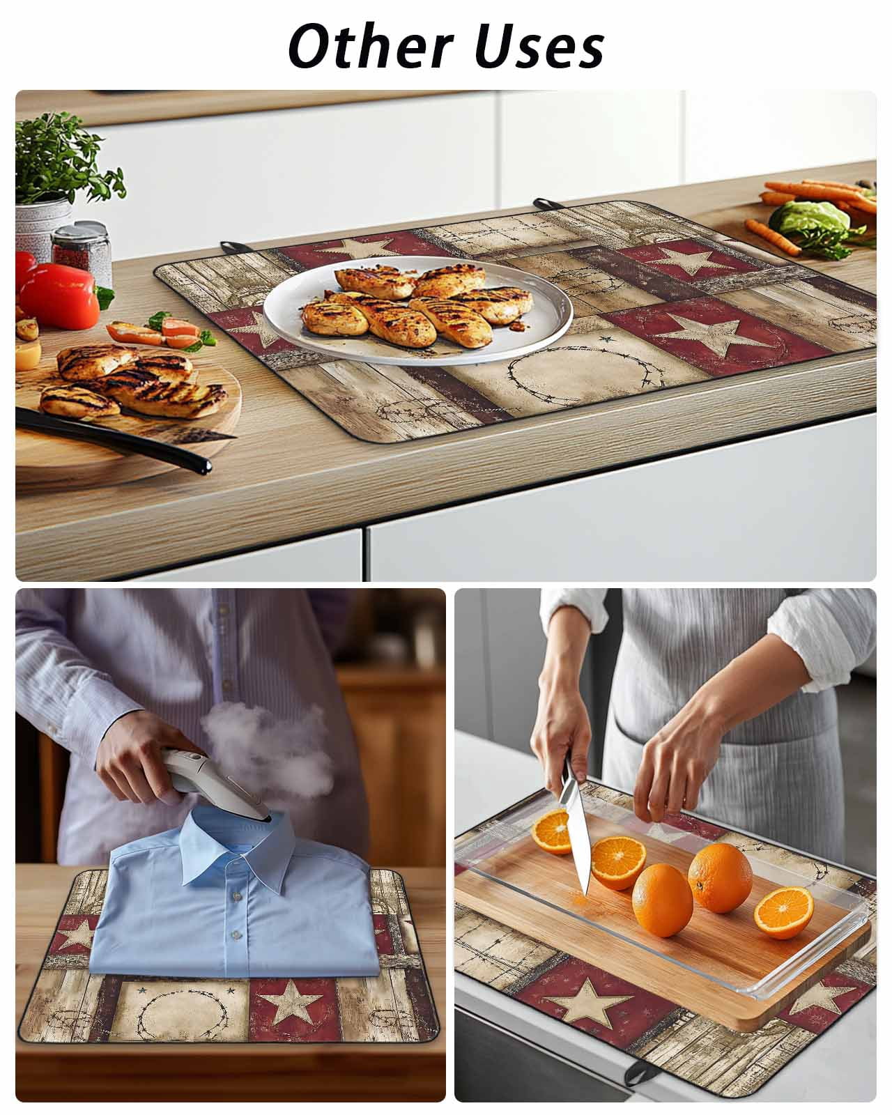 Stove Top Covers for Electric Stove, Texas Star Farm Glass Stovetop Cover Protector, Country Wood Grain Vintage Western Induction Cooktop Protector Oven Mat for Kitchen Countertop 24"x21"
